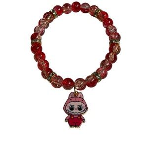Labubu Red Beaded Bracelet with Cute Charm